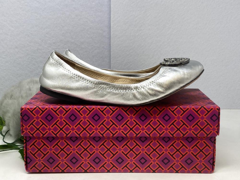 Mercatopoli TORRY BURCH Ballerina Vera Pelle Argento Con Fibbia Monogram Mis 38 Scatola