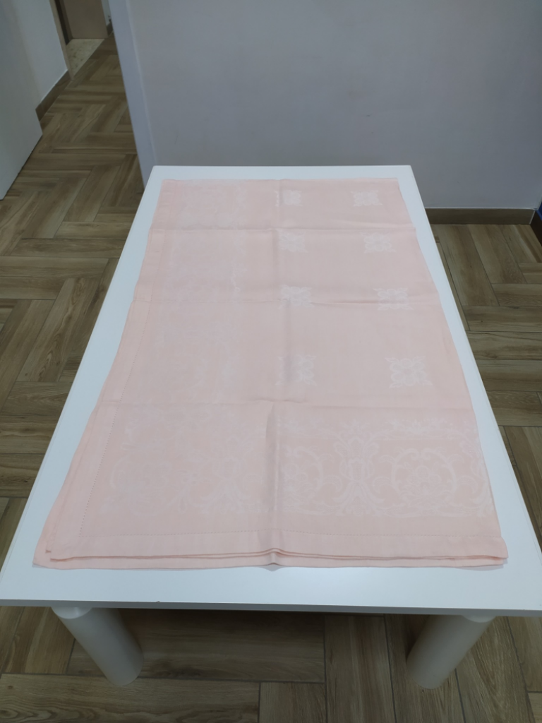 Mercatopoli Tovaglia Lino Fiandra 150x250cm + 12 Tovaglioli Rosa