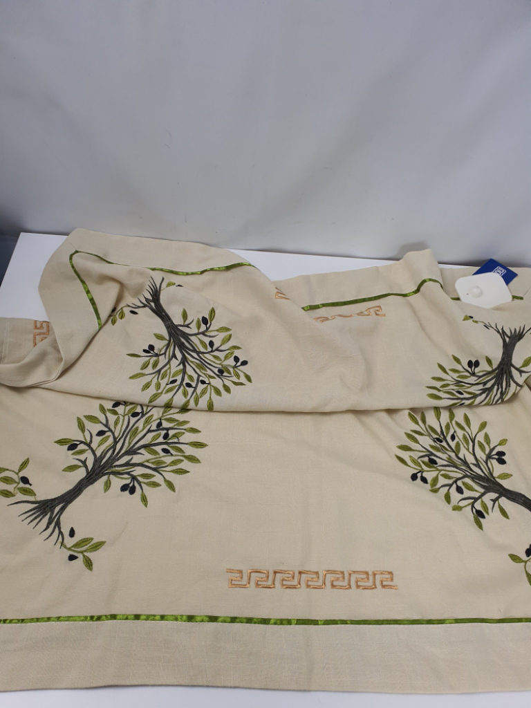 Mercatopoli Tovaglia Tessuto Lino Beige Ricami Ulivo Cm 85 X85