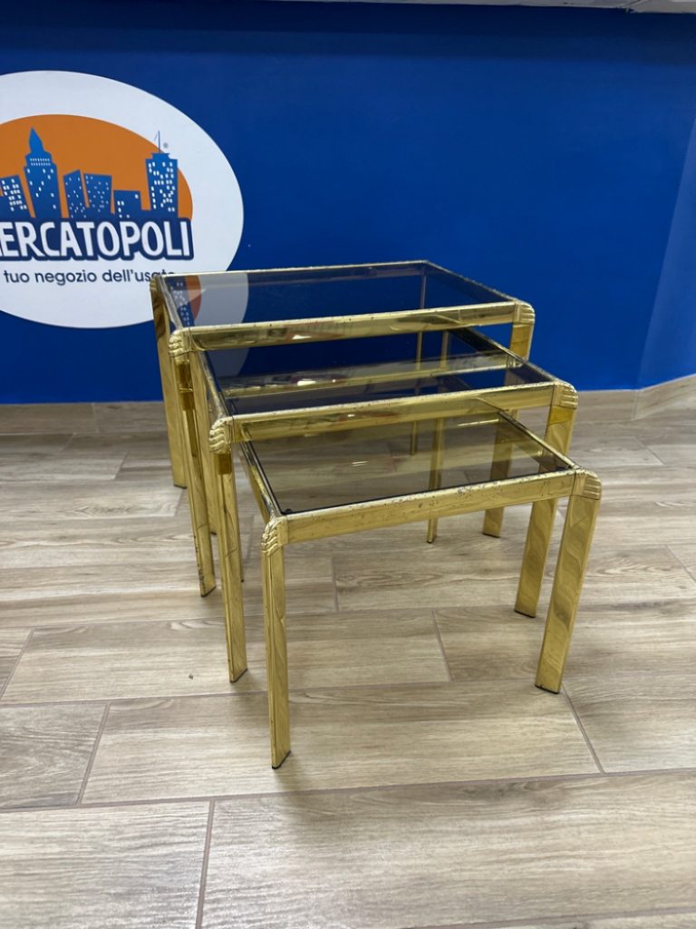 Mercatopoli Tris Tavolini Vintage Ottone L55 H43 P39