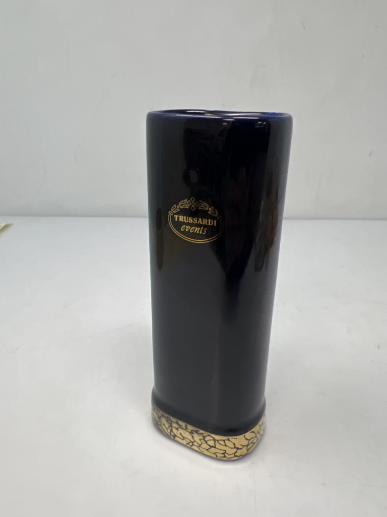 Mercatopoli Trussardi Events Vaso Ceramica Blu Base Dorata 14x4x6