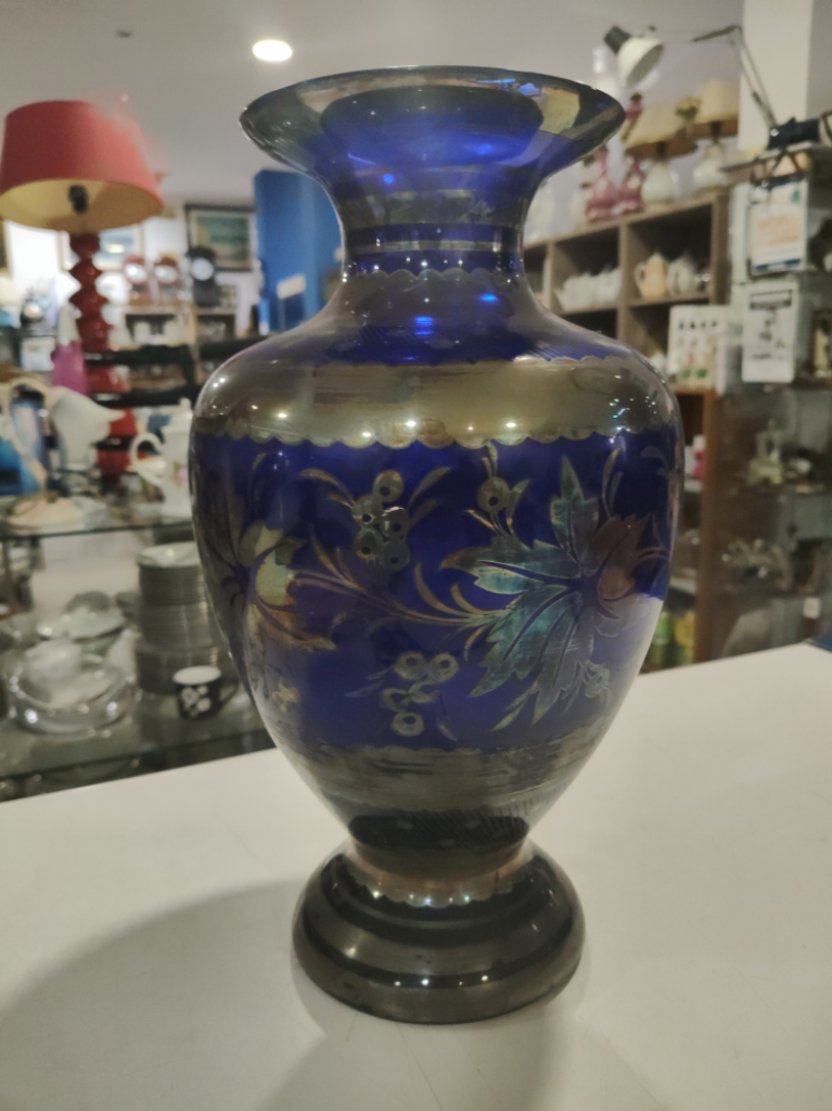 Mercatopoli Vaso Da Collezione Blu Medie Dimensioni Con Dettagli In Argento