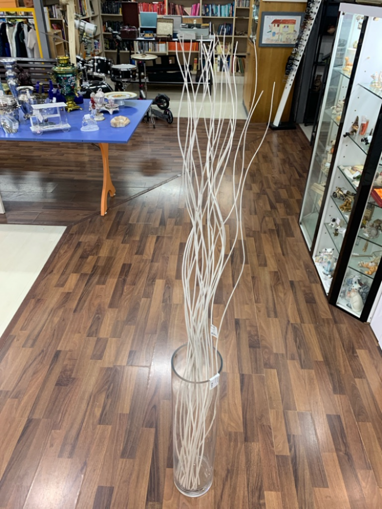 Mercatopoli Vaso Vetro Alto 69 Cm Con Stecche Bianche