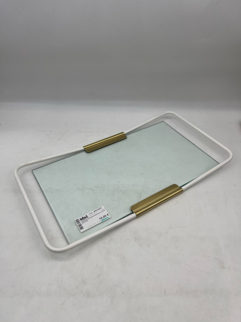 Mercatopoli Vassoio Accciaio Bianco E Vetro 53x27cm