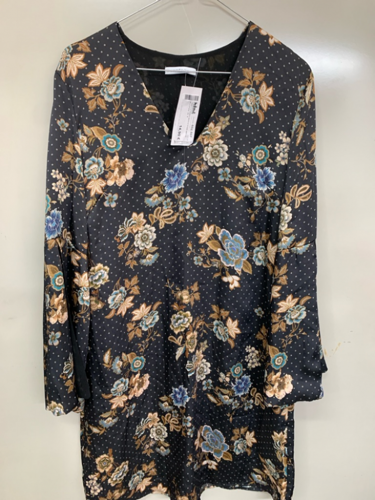 Mercatopoli Vestito Nero Motivi Fiori Beige Blu Pois 42 A