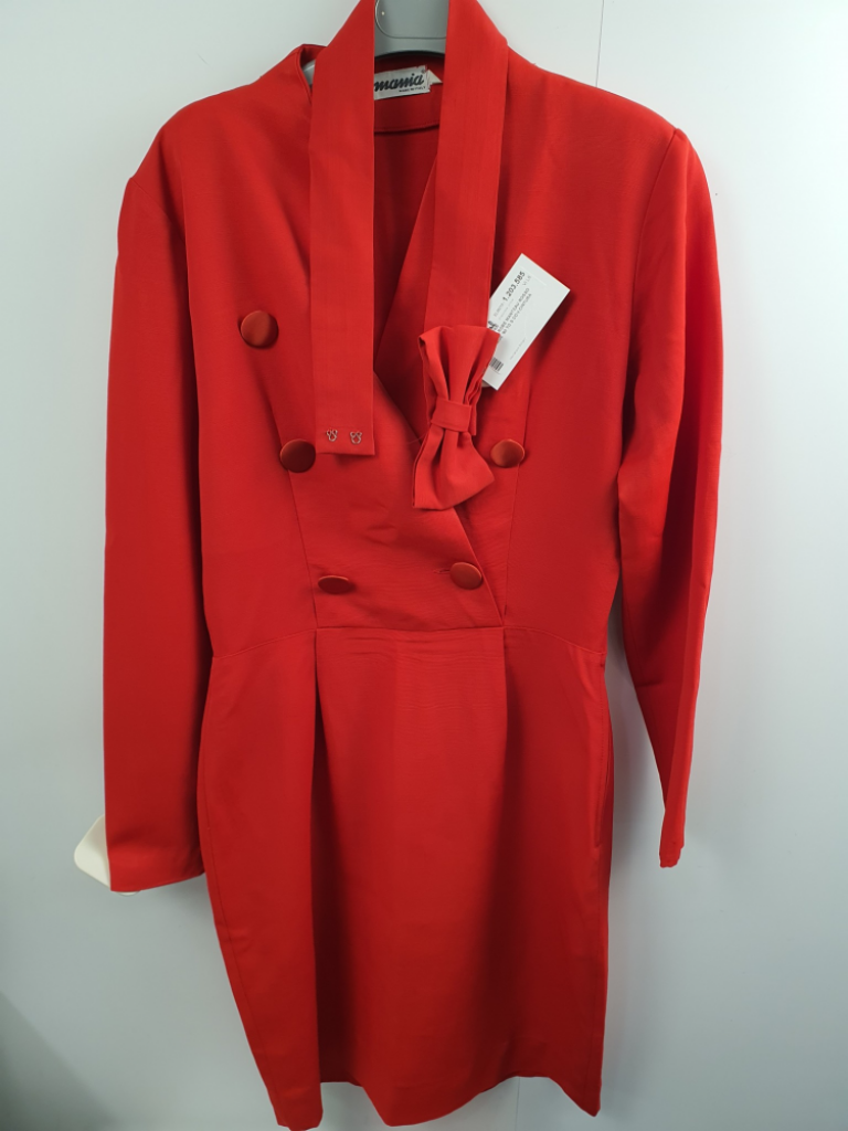 Mercatopoli Vestito Robe Manteau Rosso Vintage '80 Tg S Con Cintura