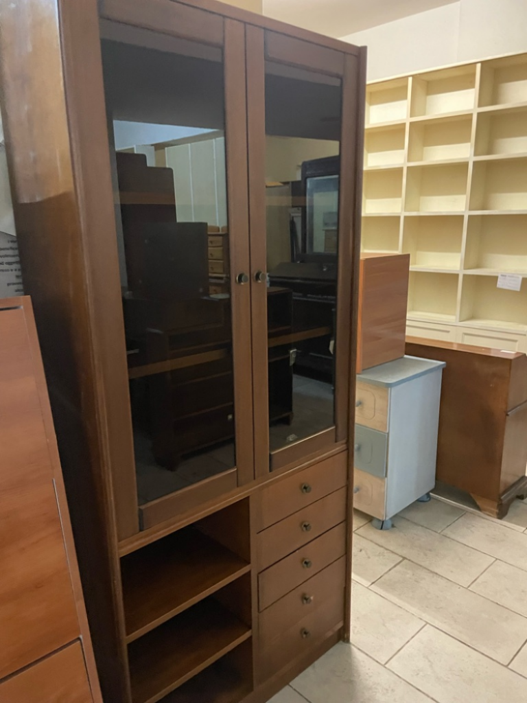 Mercatopoli Vetrina Legno Anni 60/70 Due Ante E Cassetti 120