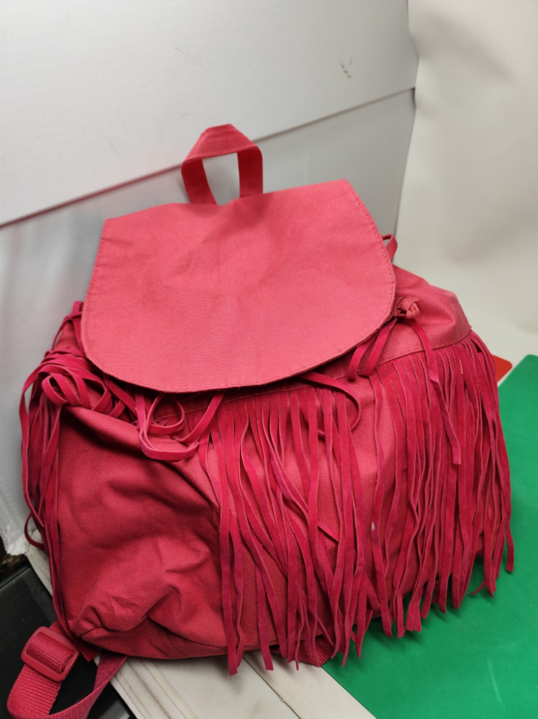 Mercatopoli Zainetto Rosa In Tessuto Con Frangia Ai Bordi
