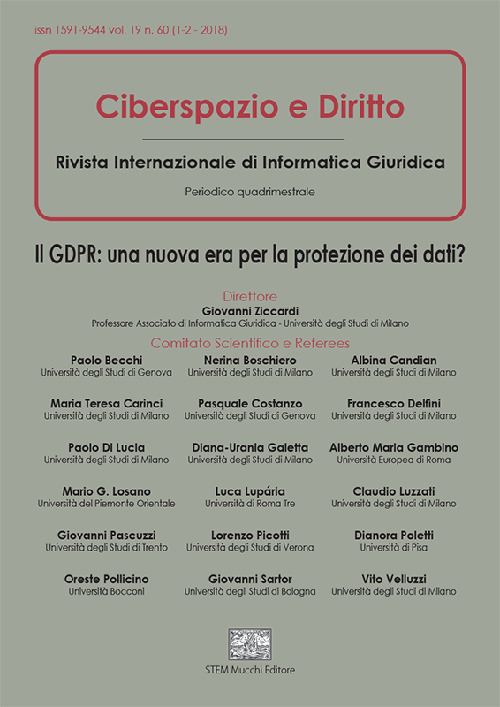 Hoepli CIBERSPAZIO E DIRITTO. IL GDPR: UNA NUOVA ERA PER LA PROTEZIONE DEI DATI? (2018) Vol.1-2